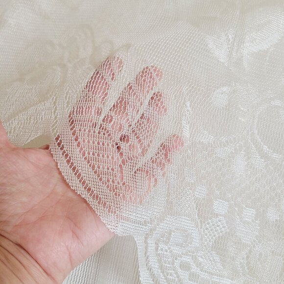 Window Panel w/ Attached Valance Ivory Floral Lace Set of 3 Panels Polyester - Picture 6 of 12